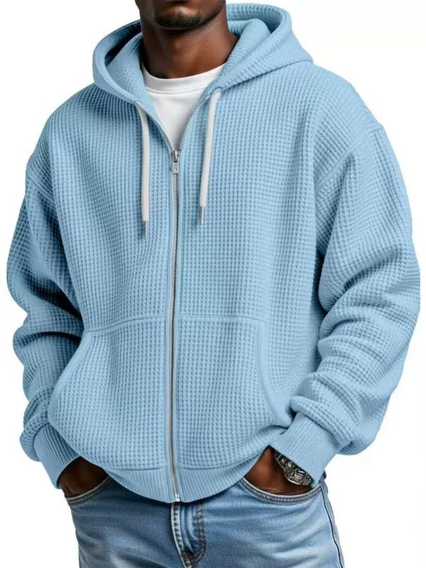 Cross-Border European And American New Heavyweight Long-Sleeve Hooded Jacket Men, Solid Color Loose Trendy Men's_viptrois.com