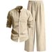 Men's Casual Breathable Long Sleeved Shirt And Loose Trousers Set Style Spring Cotton Linen Beach Wear_viptrois.com