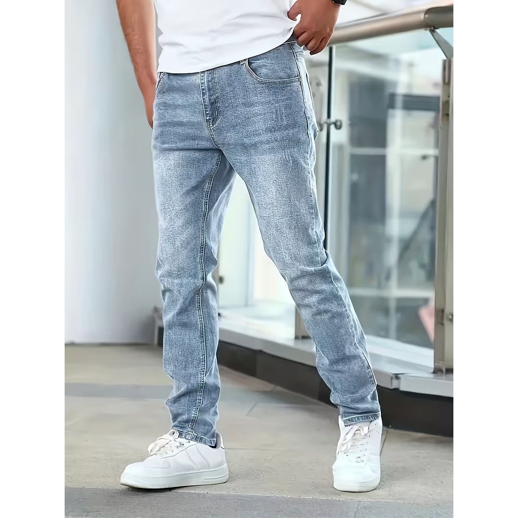 Men's Slim Fit Distressed Cat Whiskering Casual Pants Style Trendy Brand Version Washed Denim_viptrois.com