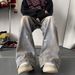 High Vibe American Street Washed Embroidered Hand-Painted Dyed Jeans Men's Wasteland Style Micro Flared Pants_viptrois.com
