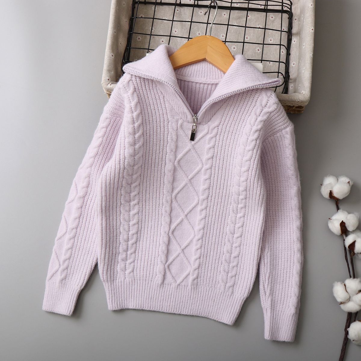 Half Zipper Twisted Knitted Girls Sweater For Middle And Large Children Autumn And Winter Children's Sweater New Children's Clothing_viptrois.com