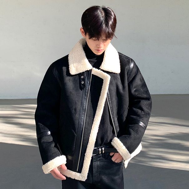 Men's Clothing Cotton Jacket Winter Suede Cotton Jacket Fashion Loose Thickened Fur Lambswool Jacket_viptrois.com