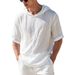 Men's Clothing American Style Hooded T-Shirt Cotton Linen Short Sleeve Loose Breathable Casual Top For Beach Vacation_viptrois.com
