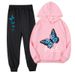 Mother & Kids Butterfly Pattern Printing Boys And Girls Hooded Sweatshirt + Casual Cuffed Trousers Set_viptrois.com