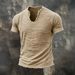 2026 Solid Color Men's Retro Cotton And Linen Hair Beard Special V-neck Short-sleeved T-shirt Summer_viptrois.com