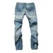 Men's Clothing Men's Ripped Nostalgic Jeans Light Blue Straight Slim Button Men's European And American Jeans 8873_viptrois.com