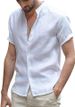 New Men's Solid Color Turn-down Collar Casual Beach Cotton Linen Shirt Short Sleeve Henley Top_viptrois.com