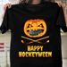 Happy Hockeyween Hockey Pumpkin Eating Puck Funny Halloween T-Shirt Mens Womens Tees Top Tops Tee_viptrois.com