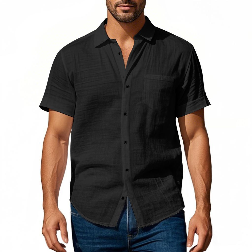 Men's Hawaiian Style Linen Shirt - Breathable Loose Fit Short Sleeve With Henry Collar (Casual Summer Wear)_viptrois.com