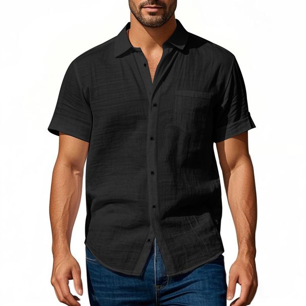 Men's Hawaiian Style Linen Shirt - Breathable Loose Fit Short Sleeve With Henry Collar (Casual Summer Wear)_viptrois.com