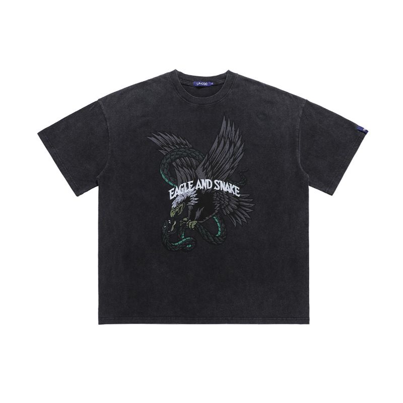 American Washed Vintage Lightning Print Loose Fit Couple T-Shirt Trend_viptrois.com
