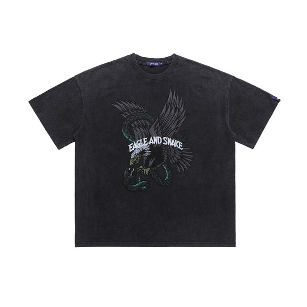 American Washed Vintage Lightning Print Loose Fit Couple T-Shirt Trend_viptrois.com