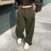 Men's Clothing Street Retro Army Green Digital Printing Low Waist Elastic Wide Leg Pants Spring And Autumn Slim Straight Casual Pants_viptrois.com