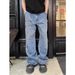 Men's Clothing Washed Distressed B73 Double Knee Casual Loose New Vintage Jeans_viptrois.com