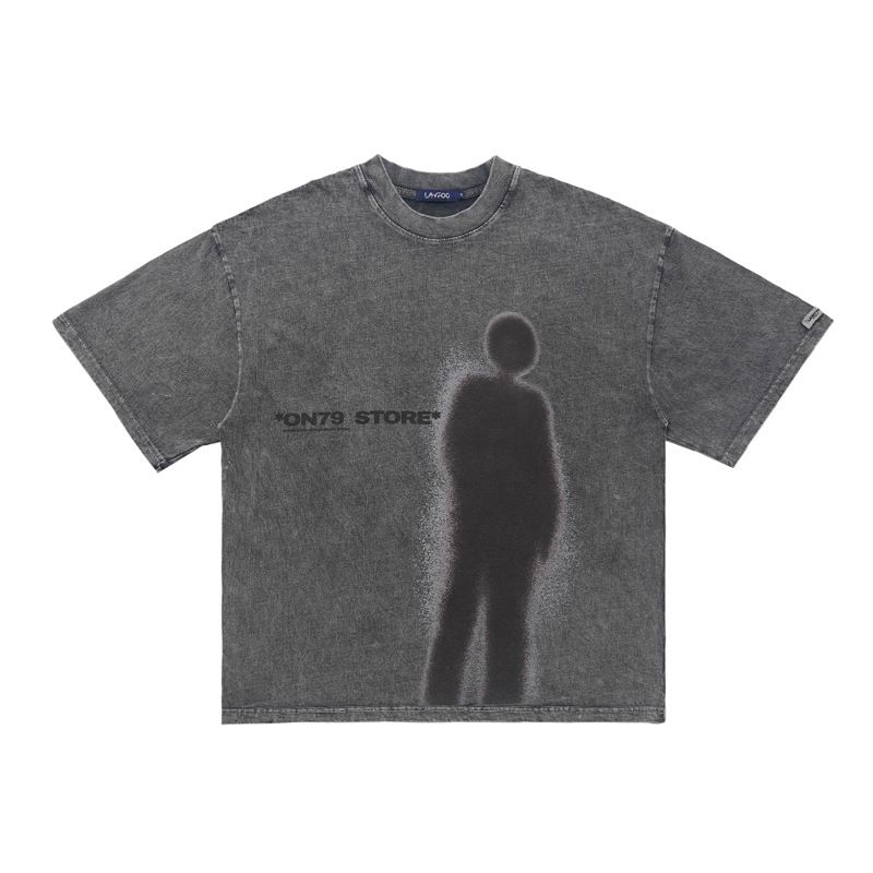 Summer Chinese Style American Washe Vintage Direct Injection Portrait Print Loose Fit Couple T-Shirt_viptrois.com