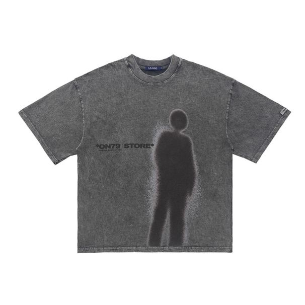 Summer Chinese Style American Washe Vintage Direct Injection Portrait Print Loose Fit Couple T-Shirt_viptrois.com