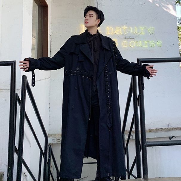 Wholesale autumn and winter long windbreaker men's loose knee-high trendy street handsome coat cloak jacket N700 P175_viptrois.com