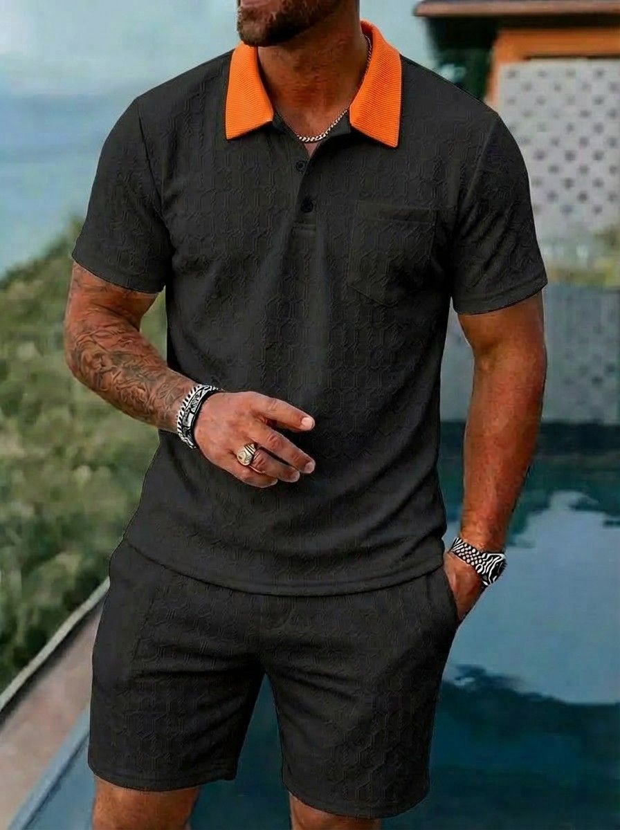 Summer Men's Polo Shirt And Shorts Set European American Style Casual Sportswear Trendy Two-Piece Clothing Short Sleeved_viptrois.com