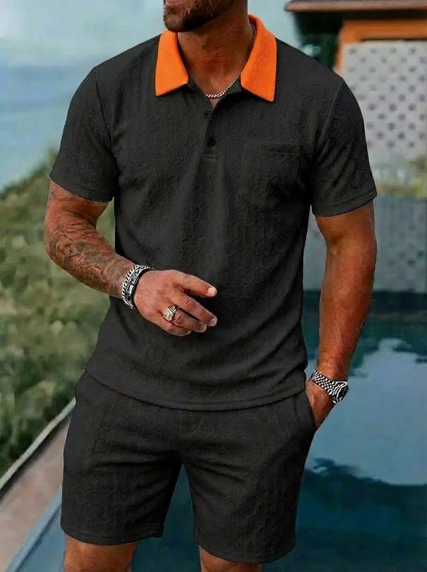Summer Men's Polo Shirt And Shorts Set European American Style Casual Sportswear Trendy Two-Piece Clothing Short Sleeved_viptrois.com