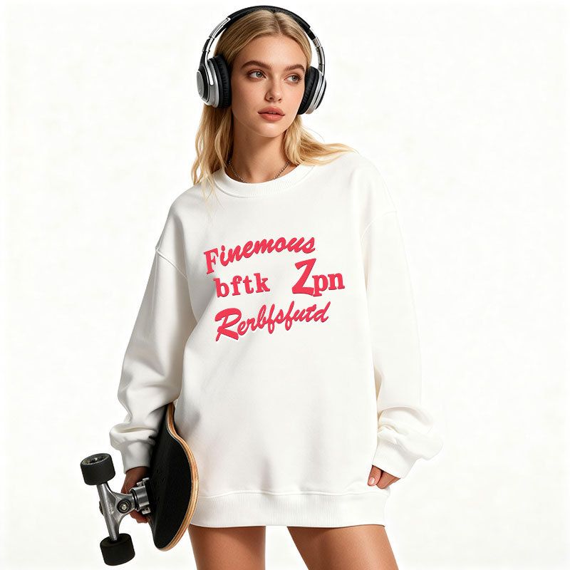 Huamian Heavy Sweater Couple Loose Coat With Crew Neck Without Hat Pullover Versatile Autumn And Winter Warm Printed Top_viptrois.com