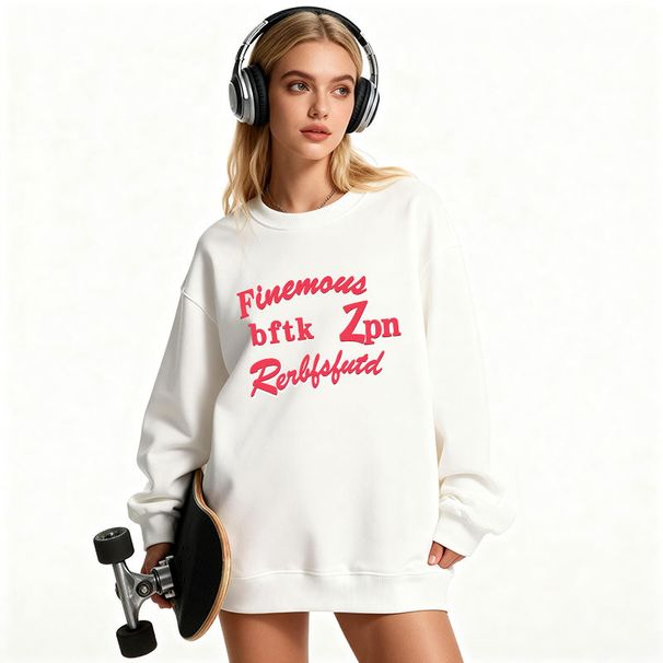 Huamian Heavy Sweater Couple Loose Coat With Crew Neck Without Hat Pullover Versatile Autumn And Winter Warm Printed Top_viptrois.com