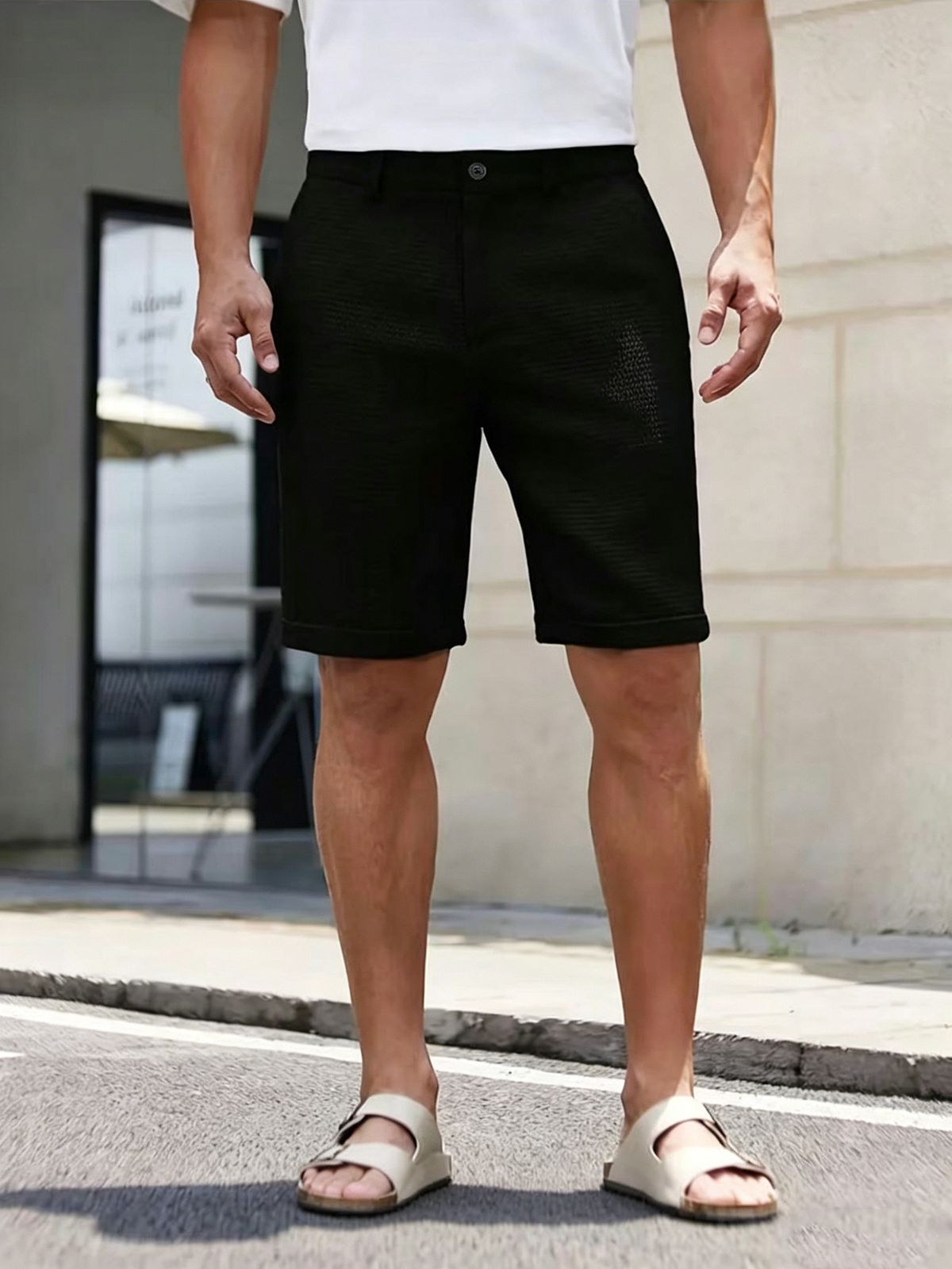 Summer Men's Knitted Waffle Shorts Breathable Casual Beach Five Point Pants Solid Color Versatile Luxury_viptrois.com