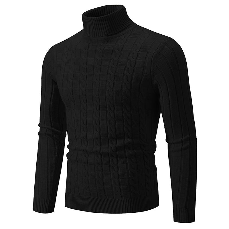 Men's Slim Fit Cable Knit Turtleneck Sweater – Solid Color Pullover For Casual & Smart Wear Fashion Trends_viptrois.com