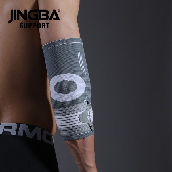JINGBA Support Compression Elbow Sleeve For Weightlifting, Basketball, Cycling & Outdoor Sports – Breathable & Adjustable (Black/Grey, M/L/XL)_viptrois.com