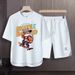 Men's Clothing 2024 Waffle Casual Summer Suit Men's Loose Teen Short sleeved T shirt Shorts Handsome Two piece Suit_viptrois.com