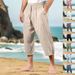 Men's Cotton Linen Pants Summer Casual Beach Trousers With Drawstring Waist Elastic Comfortable Breathable Straight Leg Lounge Pants_viptrois.com