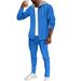 Autumn new waffle men's casual hooded color blocked sleeved cardigan jacket long pants set_viptrois.com
