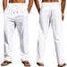 Cross-border Men's Independent Station American Summer Casual Linen Breathable Comfortable Loose Drawstring Beach Sports Trousers Men_viptrois.com