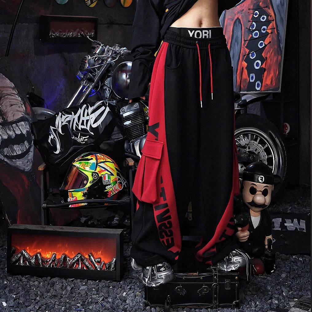 Men's Dark Fire Design Autumn Versatile Trendy Fashion Casual Daily Wear Black Oversized Jeans_viptrois.com