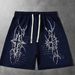 Men's American Style High Street Devil Print Drawstring Shorts Summer Trendy Hip Hop Loose Casual Sports Bottoms_viptrois.com