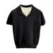 Men's Clothing Men's Handsome Small V Neck Solid Color Knitted Polo Shirt British Slim Short Sleeved T Shirt Casual Retro Top Trend_viptrois.com