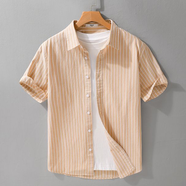 Men's Striped Short Sleeved Shirt, Simple And Versatile, Casual And Loose Fitting Shirt, Men's Clothing_viptrois.com