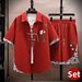 Men's Clothing Men's Ice Silk Tang Suit Set Short Sleeved Shirt Loose Fit Style Trendy For Formal & Casual Sports_viptrois.com