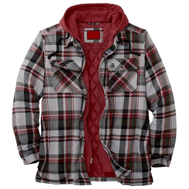 Loom Foreign Trade Men's Clothing European And American Style Autumn Winter Thickened Cotton Plaid Long Sleeve Loose Hooded_viptrois.com