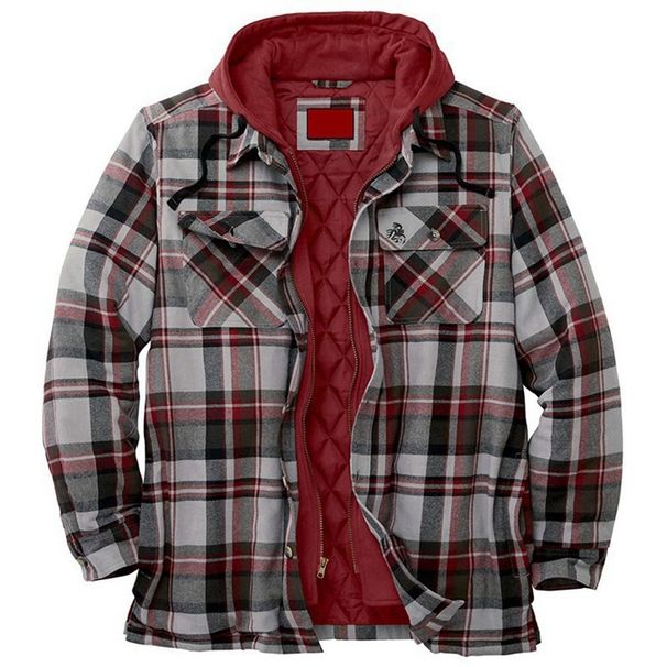 Loom Foreign Trade Men's Clothing European And American Style Autumn Winter Thickened Cotton Plaid Long Sleeve Loose Hooded_viptrois.com
