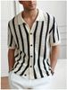 K Hollow Out Vertical Stripe Lapel Sweater, Knitted Sweater, Short Sleeved T-shirt, Men's Polo Shirt, Men's Cardigan_viptrois.com
