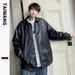 men's spring vintage work jacket streetwear style, patchwork design, loose fit with stand collar for casual & urban outfits_viptrois.com