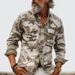 Men's Clothing Men's Printed Lapel Long Sleeved Loose Shirt Multi Pocket Casual Men's Work Shirt_viptrois.com