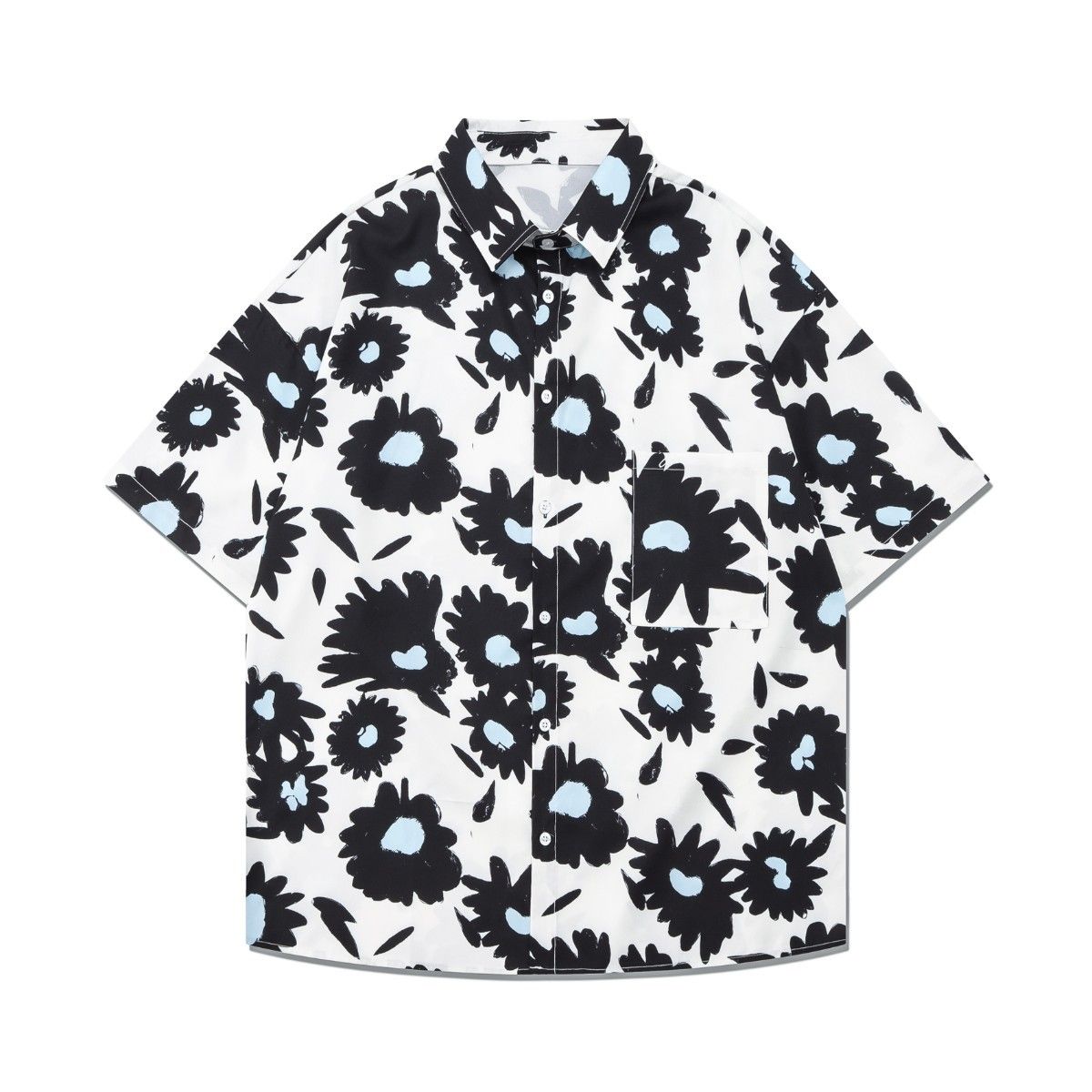 Men's Clothing Ins Trendy Niche Flower Shirt Lapel Short Sleeved Men's Spring And Summer Youth Retro Shirt_viptrois.com