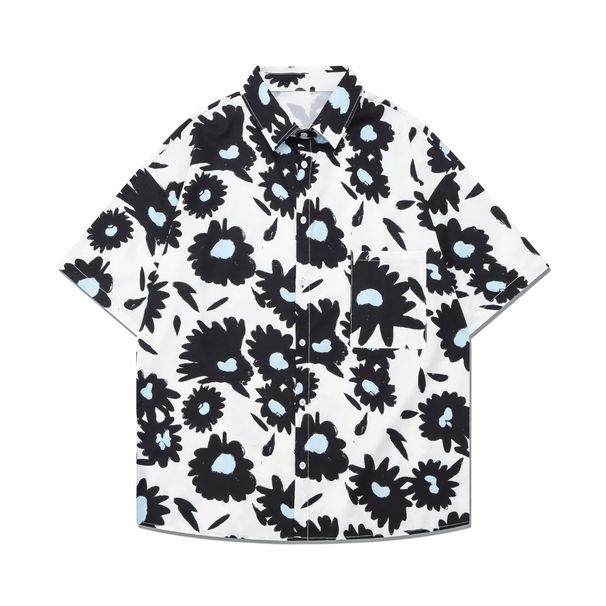 Men's Clothing Ins Trendy Niche Flower Shirt Lapel Short Sleeved Men's Spring And Summer Youth Retro Shirt_viptrois.com