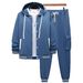 Autumn And Winter New Men's Large Twill Hooded Baseball Jersey Cardigan Hoodie Long Sleeve Tooling Trousers Set_viptrois.com