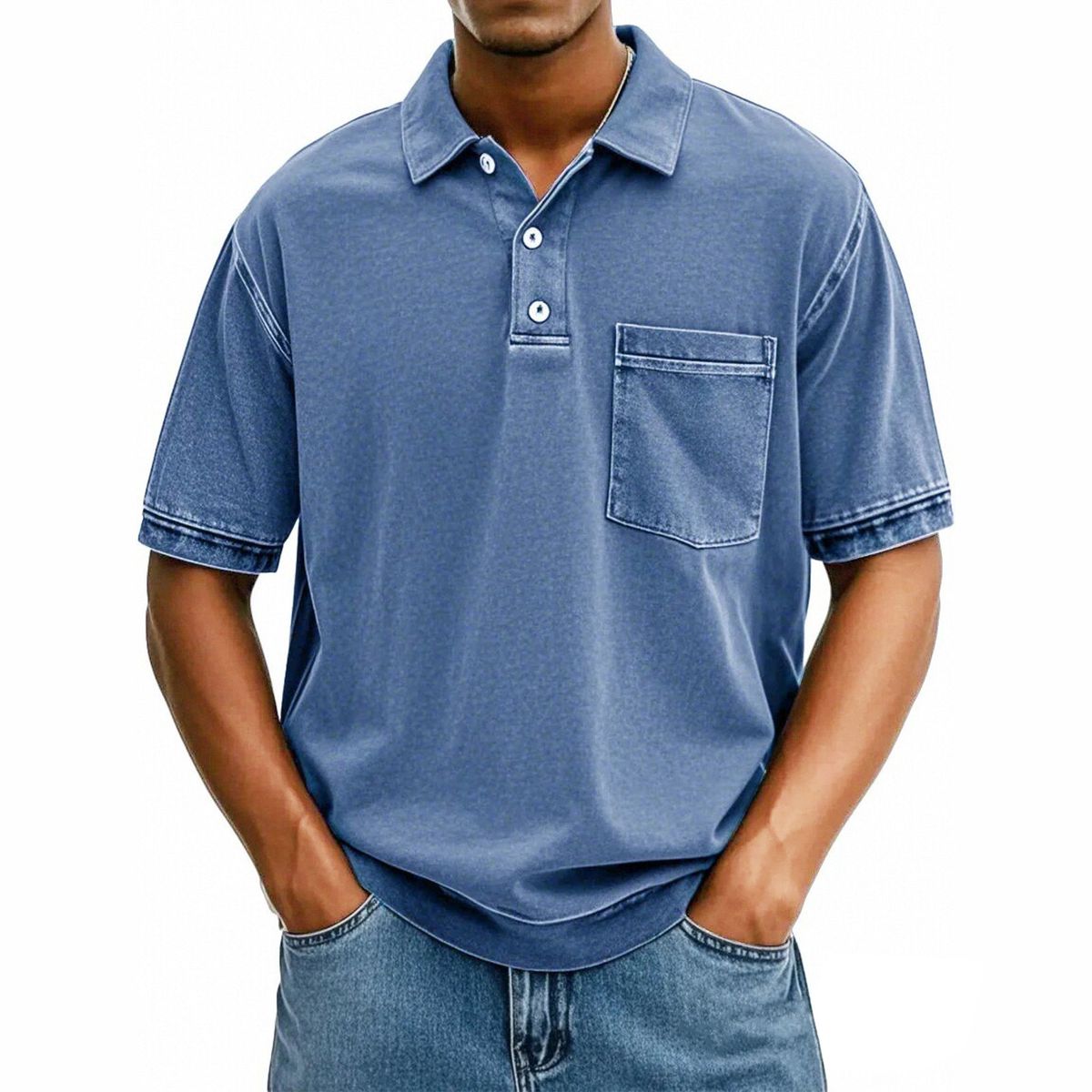 Men's Clothing Lapel Short Sleeve Pullover Casual T Shirt Button Shirt_viptrois.com