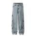 Men's Clothing Multi Pocket Workwear Jeans Loose Straight Wide Leg Casual Versatile Couple Hip Hop Mopping Trousers_viptrois.com