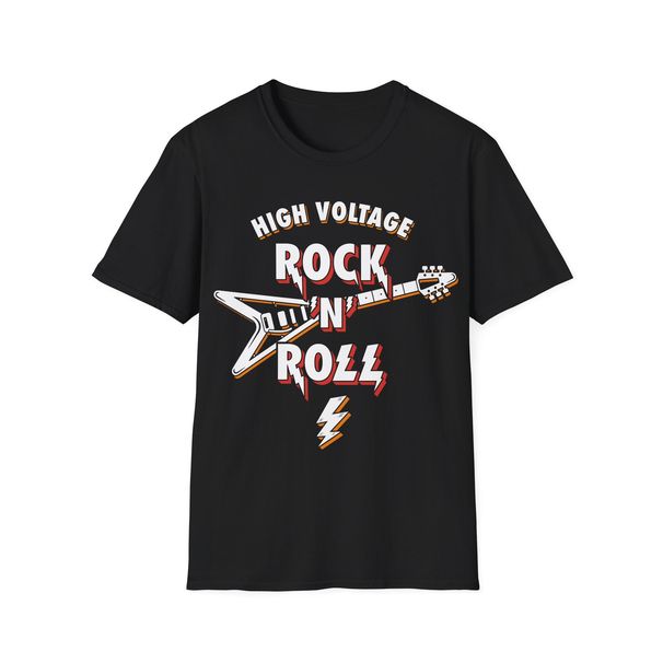 High Voltage Rock'N'Roll T-Shirt Mens Womens Tees Top, Guitar Shirt, Hard Rock Tee, Classic Rock Top_viptrois.com