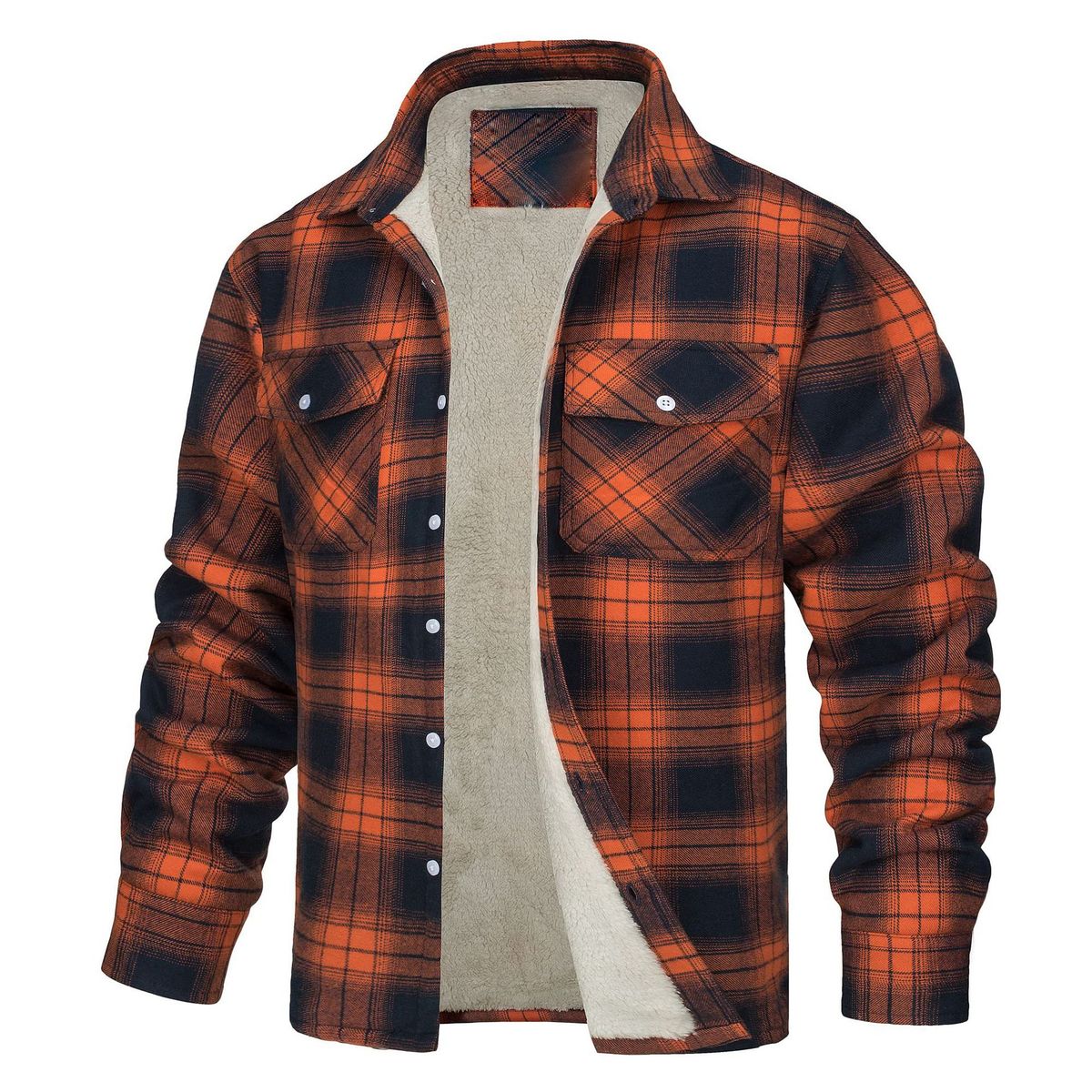 Men's Clothing Fleece-Lined Plaid Shirt Jacket – Oversized Flannel Coat For Men (Green/Khaki/Navy, S-5XL)_viptrois.com