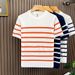 Men's Clothing Men's Striped Patchwork Round Neck Casual Sweater Summer Top Cool Sophisticated Style For Formal & Casual_viptrois.com
